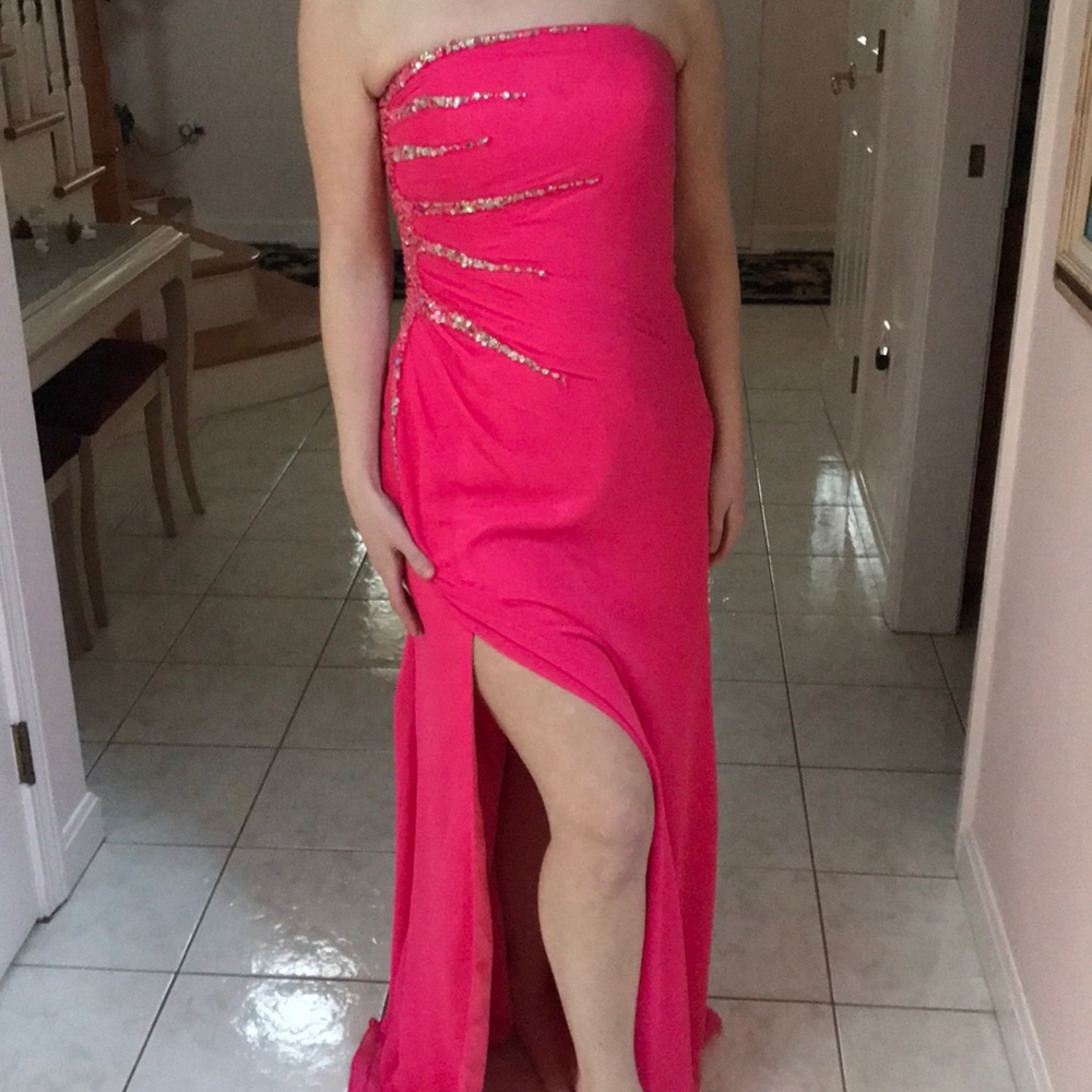Pink sequin prom dress
